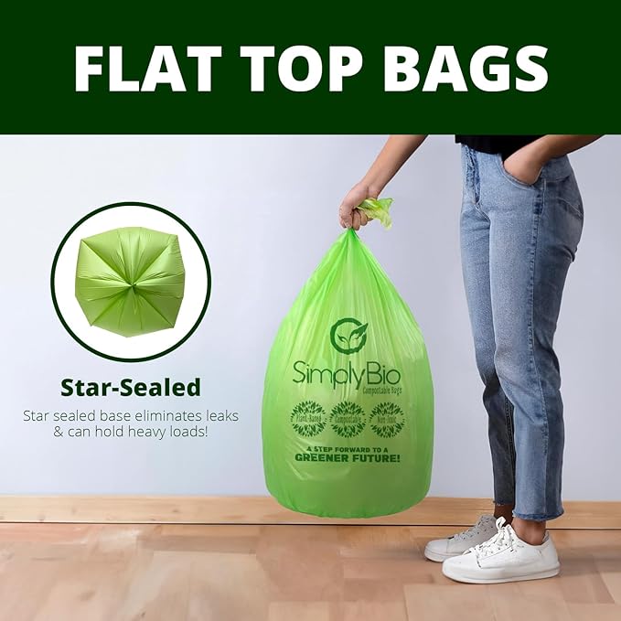 13 Gallon Compostable Trash Bags Liners with Flat-Top, Thick 0.87 Mil, 49.21 Liter, 50 Bags, Tall Kitchen Food Scrap Waste Bag, ASTM D6400, US BPI and OK Compost Home Certified