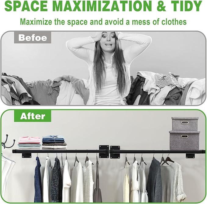 Closet Shelves Wall Mounted, 43 Inches Heavy Duty Closet Rod with Shelf Metal Utility Shelf for Wall, Closet, Laundry Room