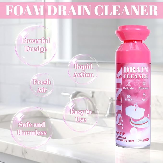 Foaming Drain Cleaner - Sink Cleaner and Deodorizer for Kitchen Sinks, Shower Drains, and Tubs, Monthly Maintenance to Avoid Clogs. (2pcs, coral pink)