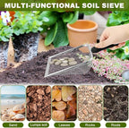 2pcs Gardening Soil Sifter, 3.8mm & 5.0mm Mesh Sieve for Gardening, Dirt Sifter Compost Sifters with Handle, Multi-Functional Garden Sieve Potting Scoop for Sand, Rocks(Color:Silver)