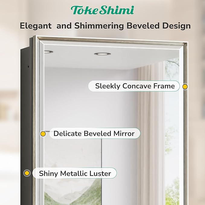 TokeShimi 24x36 Recessed Medicine Cabinet with Mirror Surface Mount, Brushed Nickel Bathroom Mirrored Medicine Cabinet, Bathroom Mirror with Storage Adjustable, Aluminum Framed