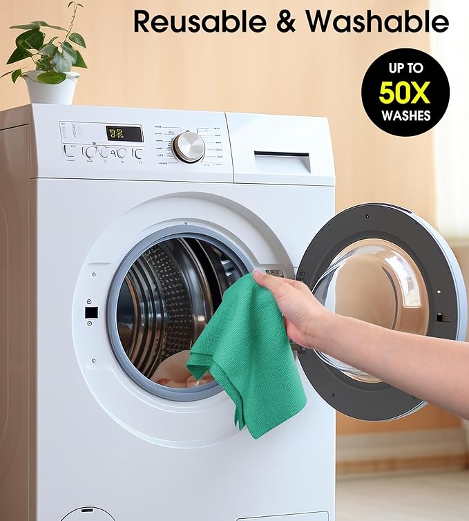 KitchLife Microfiber Cleaning Cloth Roll, 100 Pack - Tear-Away Microfiber Paper Towels, Lint-Free, Reusable, Washable for Kitchen, Car, Dishes, and Sensitive Surfaces (Emerald Green)