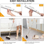 Broom and Dustpan Set with Long Handle, Light Weight Stainless Steel Poles Stand Upright Dustpans with Broom Combo for Home Kitchen Office Pet Dog Hair, Brown & Beige Color, 1-Pack