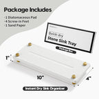 Water Absorbing Stone Sink Caddy Kitchen Sink Organizer Tray, Diatomite Bathroom Counter Tray, Gold Faucet Drying Mat Coaster Soap Dish Rack Riser Dispenser Sponge Holder, White 10" x 4"