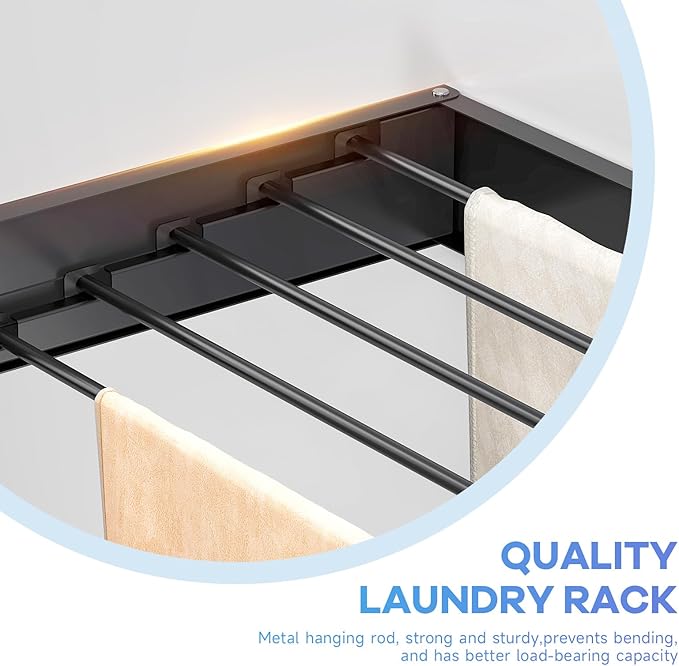 APEXCHASER Wall Mounted Clothes Drying Rack, Foldable Wall Mount Laundry Rack Folding Indoor, Drying Rack Clothing Collapsible, Hidden Space Saver with Wall Template, 5 Rods, Black