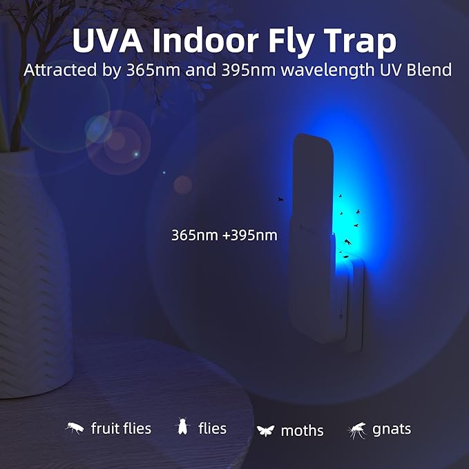 Mosalogic Fruit Fly Traps for House Use Gnat Trap Flying Insect Trapper Plug-in Mosquito Killer Indoor Gnat Moth Catcher Fly Tapper with Night Light UV Attractant Catcher for Home Office White-1PACK