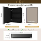 TETOTE 20 x 26 Bathroom Vanity Mirror Cabinet with Tempered Beveled Mirror Black Medicine Cabinet Aluminum Cabinet DTC Hinges, Stepless Adjustable Shelves, Recessed/Surface-Mounted