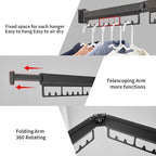 Drying Rack Clothing, Clothes Drying Rack Suitable for Laundry Room and Indoor as Outdoor, with Foldable Features, Wall Mounted Drying Rack, Retractable Clothesline with 30 Windproof Hooks (Black)