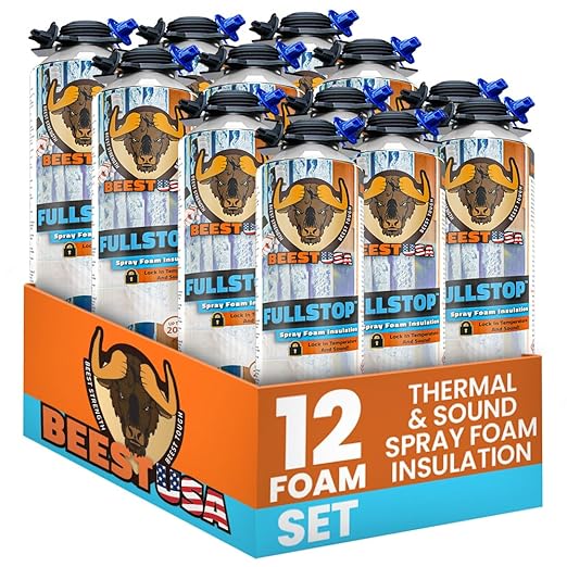 BEEST FullStop Spray Foam Insulation for Wall & Attic (240 Board ft/sq.ft) Perfect Heat & Acoustic Proofing for Reduced Energy Bills - One Component Polyurethane Foam Insulation Can, 12 Pack (26.8 oz)