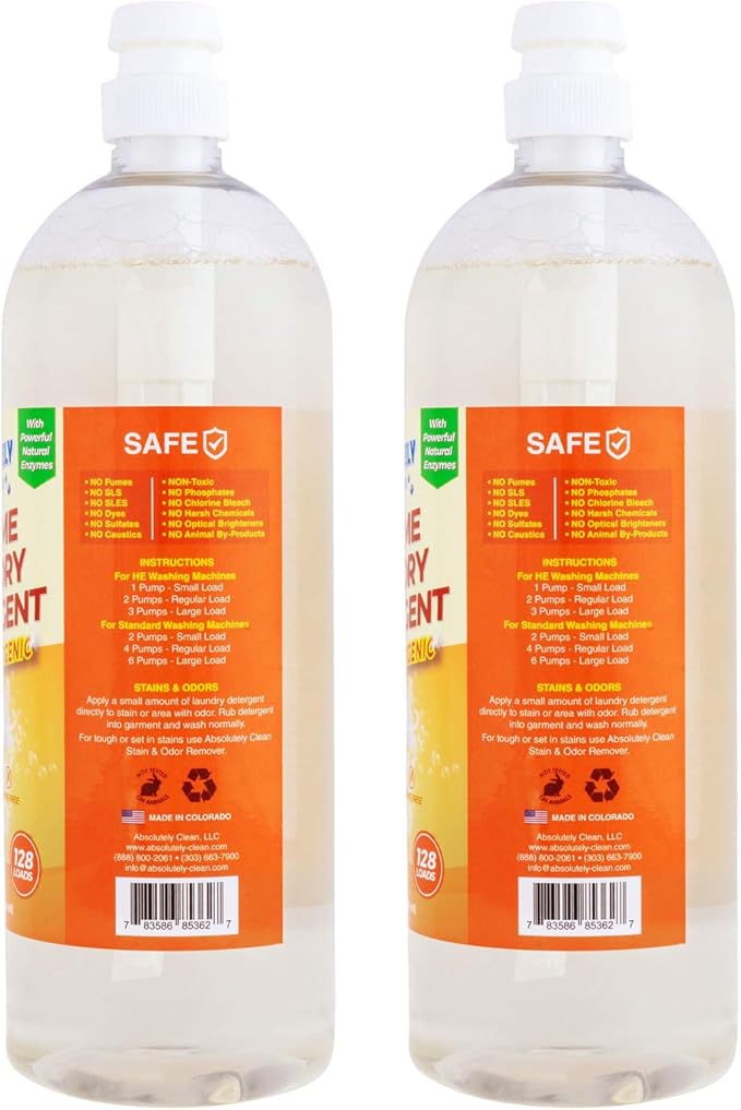 Amazing Natural Based Laundry Detergent Liquid (256 Loads) - Powerful Natural Enzymes - USA Made (32oz Bottle)