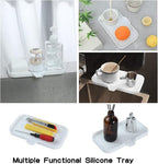 Silicone Bathroom Soap Dishes with Drain Spout-Bathroom and Kitchen Sink Organizer,Sponge Holder,Dish Soap Tray,Perfect for Dispenser,Scrubber,Bottle,Cup on Sink or Counter-White 9.6"×5.3"