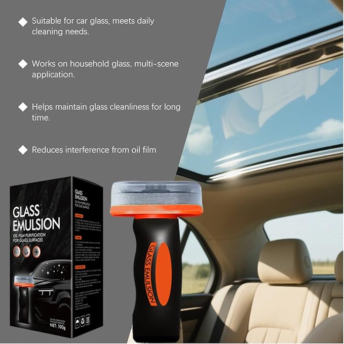 Glass Emulsion Cleaner,Q4 Glass Guard,Window Cleaner,Glass Handle Oil Film Remover Lotion,Car Windshield Oil Film Remover,Removes Oilfilm & Smudges (2PCS)