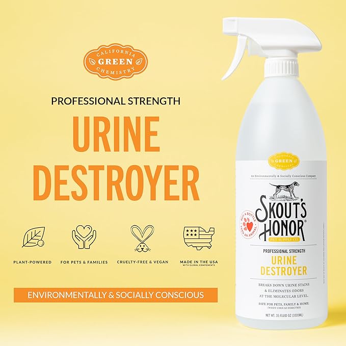 Skout's Honor Dog Urine Destroyer, Professional Strength, Plant-Powered, Cruelty-Free Urine Eliminator for Carpets and Indoor Living Spaces, 35 oz