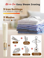 Travel Steamer Iron Portable, Rylena 180° Rotatable Handheld Press Iron for Clothes, Curtains, 2025 LeakProof & Anti-Drip Tech, Fast De-Wrinkle, Crisp Crease, XL Tank, Easy Grip, Apt, Cruise,Dorm