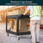 Heavy Duty Cart Utility Cart, Heavy Duty Rolling Service with Wheels, 500lbs Load Capacity, Durable Plastic & Deep Shelves for Warehouse, Garage, Cleaning - Swivel Wheels Easy Maneuverability