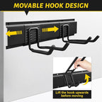 Garage Tool Organizer Wall Mount, 64 Inches Garden Tool Organizer with Adjustable Hooks, Metal Garage Storage Rack Max Loading 620lbs, Tool Holder for Hanging Rake Broom Mop Snowboard
