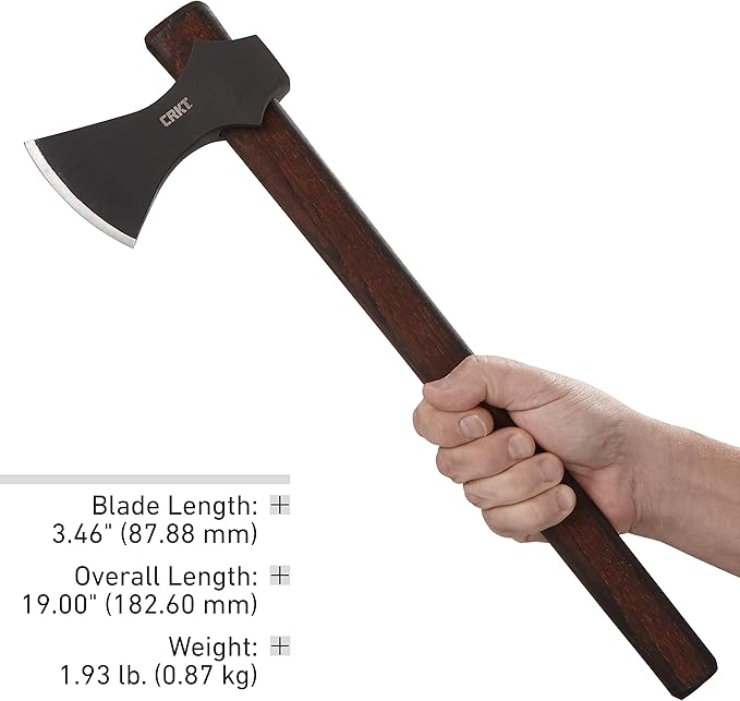 CRKT Freya Axe: Two Handed Outdoor Axe, Forged 1055 Carbon Steel Blade, Hickory Handle 2749