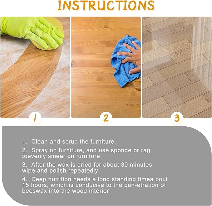 Natural Beeswax Spray Furniture Polish, Wood Cleaner, Wood Floor Polish - For Living Room, Kitchen and Wooden Furniture Floors(1PCS)