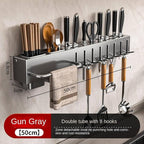 New Multi-Functional Kitchen Rack Home Wall-Mounted Knives Chopstick and Spoon Storage Rack Punch-Free cookware draining Rack, 30, Black
