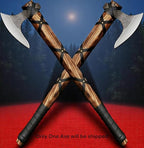 AX-7000 Custom Gift Forged Carbon Steel Viking Axe with Rose Wood Shaft, Viking Bearded Camping Axe (AX-7000) (AX-5936)