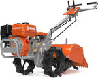 NOVUS 18-Inch Dual Direction Rear Tine Tiller, 212cc 4-Cycle Gas Engine, Full Gear Transmission, Dual Rotating Tines, Airless Tires Gas Tiller for Small to Large Gardens