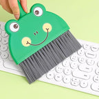 Cute Frog Mini Broom and Dustpan Set, Green Small Dust Pan and Brush Set for Tabletop Desk Keyboard Cleaning, Portable Hand Broom Dustpan for Home Office Dorm Camping