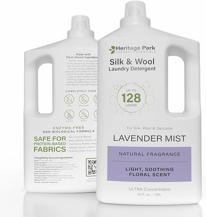Heritage Park Silk & Wool All-Natural Lavender Mist Scent, pH-Neutral Laundry Detergent - Enzyme-Free, Concentrated Up to 128 loads (64 fl oz)