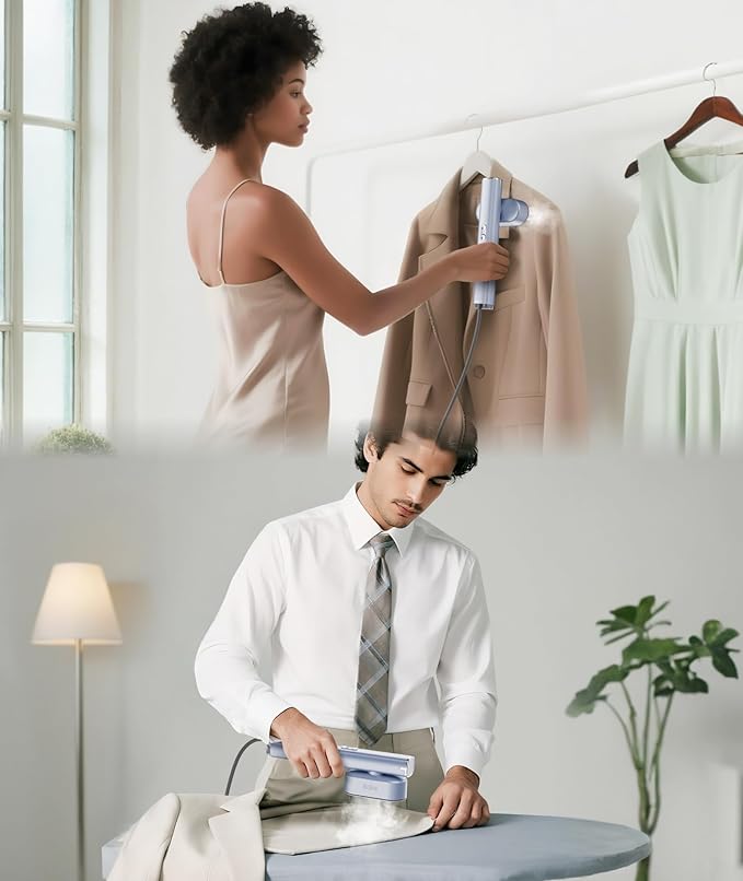 Travel Steamer for Clothes, 100-240V Dual Voltage Portable Garment Steamer, 1000W Travel Size Handheld Steamer & Iron 2 in 1 for Global & Europe Travel, Business, Home, Silver