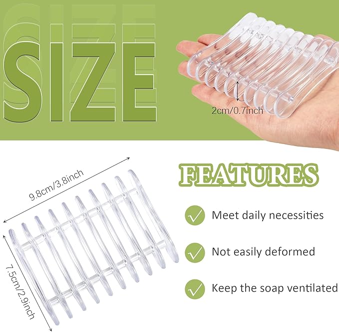 Plastic Bar Soap Holder Soap Saver Tray Bar Dish Self Draining Dishes for Sponge Dryer Bathroom Toilet Shower Kitchen Restaurant Counter(Clear,6 Pieces)