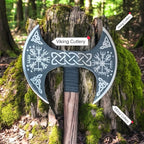 [Viking Cutlery] Double-Headed Viking Axe – Hand-Forged Norse Berserker Battle Axe | Large Dual Blade Steel Axe | Broad Dane Hunting Axe | Unique Gift for Men