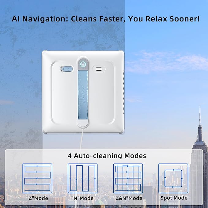 Window Cleaning Robot – 𝐃𝐮𝐚𝐥𝐅𝐨𝐫𝐜𝐞 Patented Dual Turbo Roller Brush & Cleaning Pad Hybrid Tech, Dual-Side 6-Wide-Angle Nozzles Spray, AI Navigation, Multi-Safety, App & Remote Control