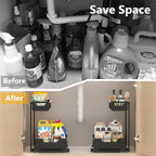 Under Kitchen Sink Organizers and Storage Pull Out 2 Tier Metal Bathroom Cabinet Organizer (Black, 2 Pack)