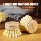 Bamboo Pot Dish Brush,3 Pack Natural Wooden Scrub Brush with Sisal Fiber,Suitable for Dishes,Pans,Pot and Other Utensils-Sustainable,Kitchen Cleaning Brush with 2 Replacement Brush Heads