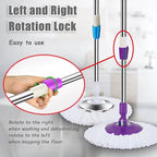 Spin Mop Replacement Mop Handle, 49-inch 360 Degrees Rotating Telescopic Replacement Mop Stick with Reinforced Plastic Disc for Spin Mop Bucket Cleaning System (Plastic Disc, Purple)