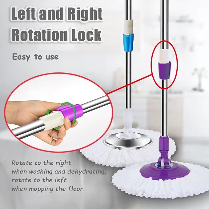 Spin Mop Replacement Mop Handle, 49-inch 360 Degrees Rotating Telescopic Replacement Mop Stick with Reinforced Plastic Disc for Spin Mop Bucket Cleaning System (Plastic Disc, Purple)