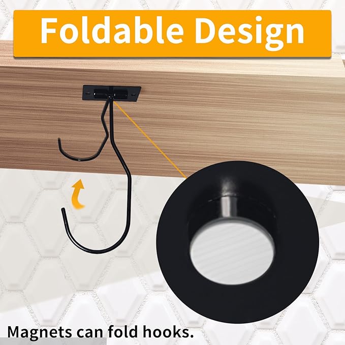 Self-Adhesive Banana Hooks, Foldable Magnetic Hanger Under Cabinet, Sturdy Metal Banana Holder for Kitchen, Space-Saving Design to Keep Bananas Fresh 1 Pieces Black