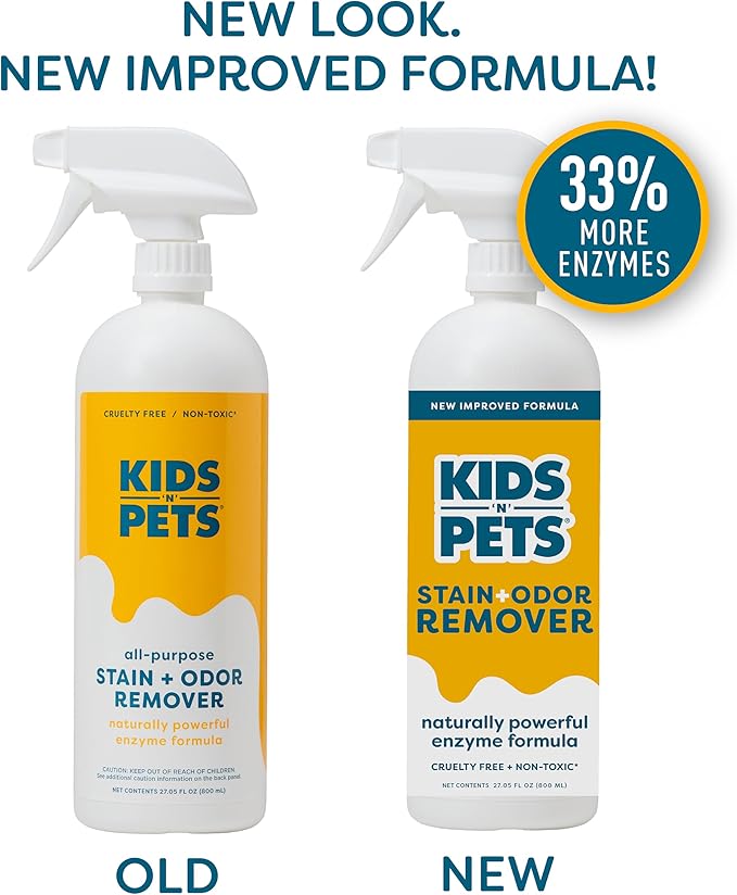 KIDS 'N' PETS Instant All-Purpose Stain & Odor Remover Permanently Eliminates Dog Pee, Cat Urine, Other Smells, Spots from Home Carpet, Couch, Furniture, Mattress, Fabric. Non-Toxic, Child Safe - 27oz