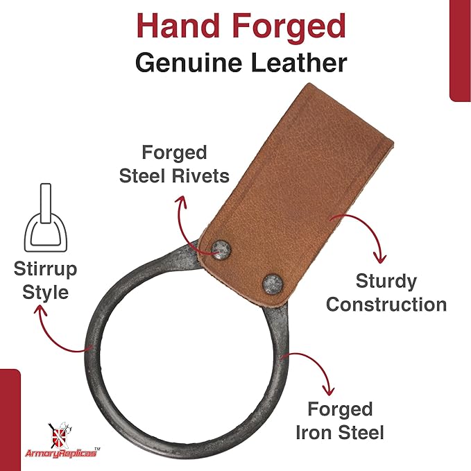 Armory Replicas - Ring Leather Universal O-Ring Medieval Style Axe Holder Belt Frog - Hand Crafted Genuine Leather Costume Weapon Holster Holder