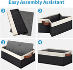 GhvyenntteS Storage Baskets for Shelves 12 Pack, Fabric Storage Bins with Leather Handles, Foldable Rectangular Storage Baskets for Organizing Home, Office (Black/White, 11.8" x 7.87" x 5.11")