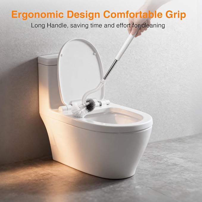 Lefree Toilet Brush and Holder Set, Bathroom Cleaner Brush Set, Curved Design, Non-Slip Handle Toilet Bowl Brush with Curved Bristle for Dead Corner Clean, RV Bathroom Accessories Toilet Scrubber