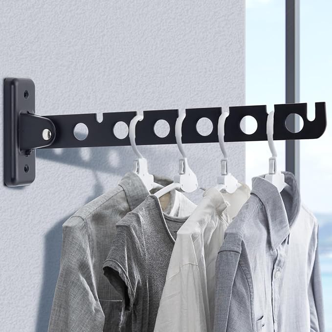 ACNISM Wall Mounted Clothes Rack | Retractable Foldable Drying Rack, 180° Rotation Space-Saver for Laundry Room, Bathroom & Bedroom Storage, Heavy Duty Stainless Steel, Easy Install (Black, 1-Pack)