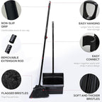 KLEEN HANDLER 48.5" Broom with Dustpan Combo Set with Long Handle for Home, Kitchen, Office, Lobby, Indoor/Outdoor Sweeping & Commercial Use, Black (1 Set)