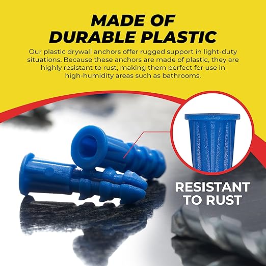 Qualihome Drywall Anchors Premium Quality Ribbed Lightweight Plastic Anchors for Hollow Walls – Wall Hanging Anchor Kit for Pictures, Artwork & Light Duty Anchoring Application (#10-12 x 1)