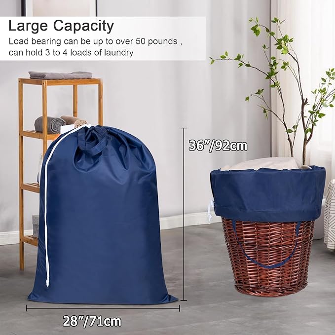 Polecasa Heavy Duty Large Laundry Bag with 130gsm Tear Resistant Fabric and Handles, Easy to Carry Dirty Clothes Drawstring Bag,Perfect for College Dorm, Travel, 2 Pack 28”x36”, Navy