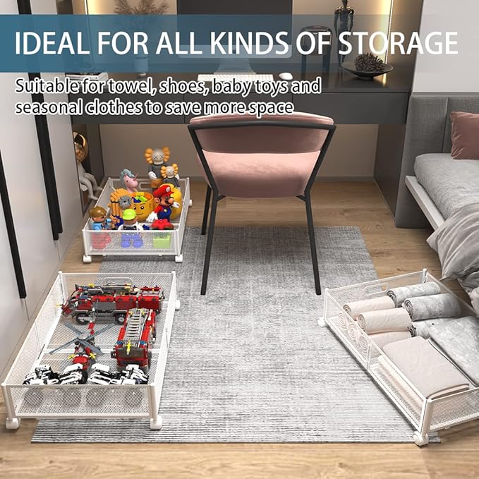 Under Bed Storage Containers, Under Bed Shoe Storage With Wheels, Foldable Bedroom Storage Organization with Handles, Under Bed Storage Bins Drawer For Clothes, Blankets And Shoes, Bedding