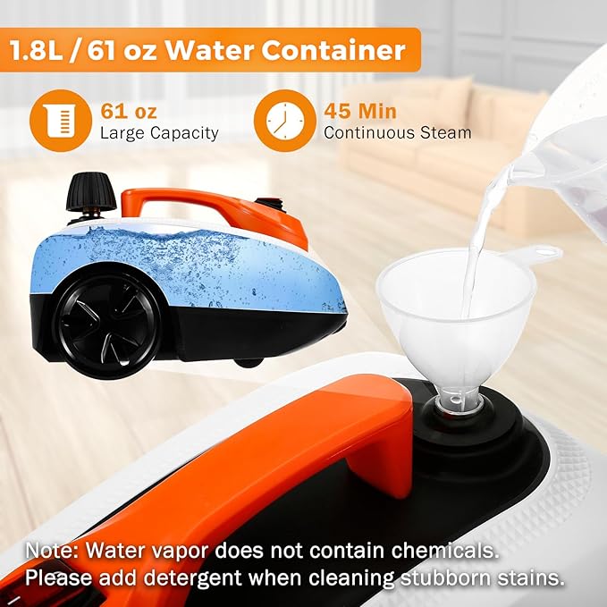 BEAMNOVA Steam Cleaner Electric Household Steamer High Pressure Multipurpose Rolling Cleaning Machine for Carpet Upholstery Floor Car Detailing Home Inside Water Container with Roller, White