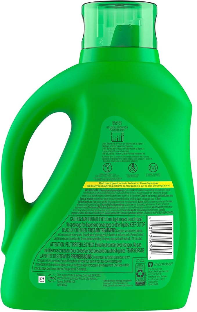 Gain + Aroma Boost Liquid Laundry Detergent, Moonlight Breeze Scent, 45 Loads, 65 fl oz, HE Compatible