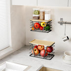 2 Pack Stackable Storage Laundry Kitchen Organizers, Wall Mount Trash Bag Holder with Bamboo Top and Garbage Bag Dispenser No Drill