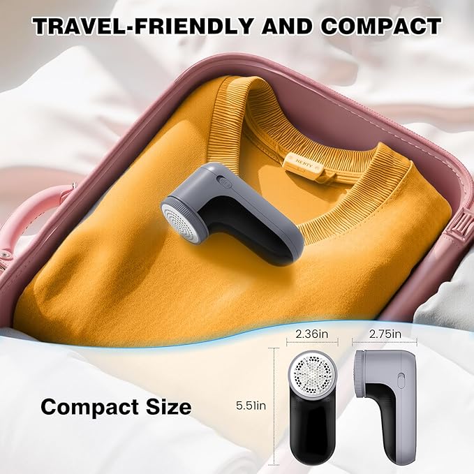 Fabric Shaver | Lint Remover with Digital Display, Electric Lint Shaver for Clothes, Sweater, and Furniture | 6-Leaf Blades, USB Rechargeable, Removes Pilling, Fuzz, Lint Balls, and Fabric Pills