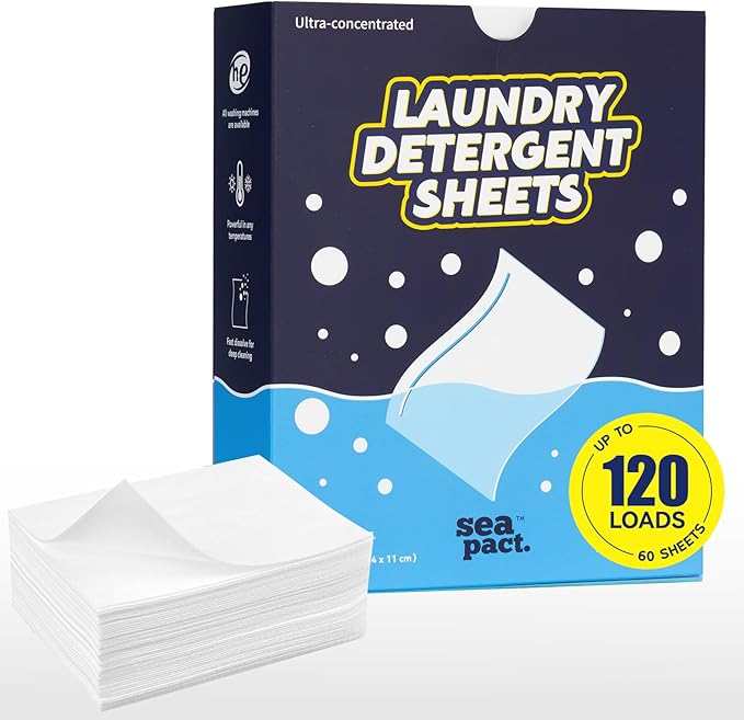 Laundry Detergent Sheets 120 Loads, Fresh Linen Scent, No Plastic No mess, Pre-Measured for Deep Clean Hypoallergenic, Space Saving, easy for Dorm Apartment house Travel, Quick Dissolve, 60 Ct